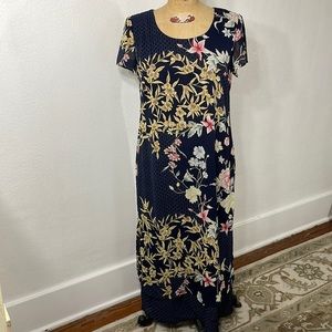 Vintage J. Stevens by Carol Escritor navy blue floral tropical maxi dress